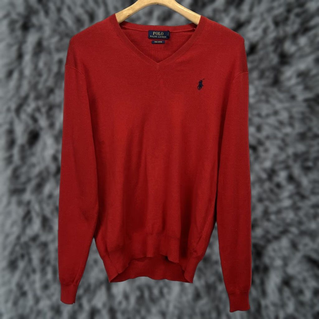 Polo Ralph Lauren Polo Ralph Lauren Red V-Neck Sweater Mens Large Cotton Pullover Size US L / EU 52-54 / 3 - 1 Thumbnail