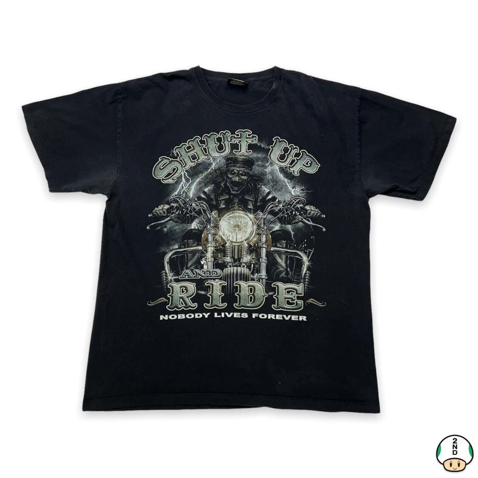 Harley Davidson × Vintage Vintage Y2K Shut Up and Ride T Shirt Graphic Motorcycle Tee Size US XL / EU 56 / 4 - 1 Thumbnail