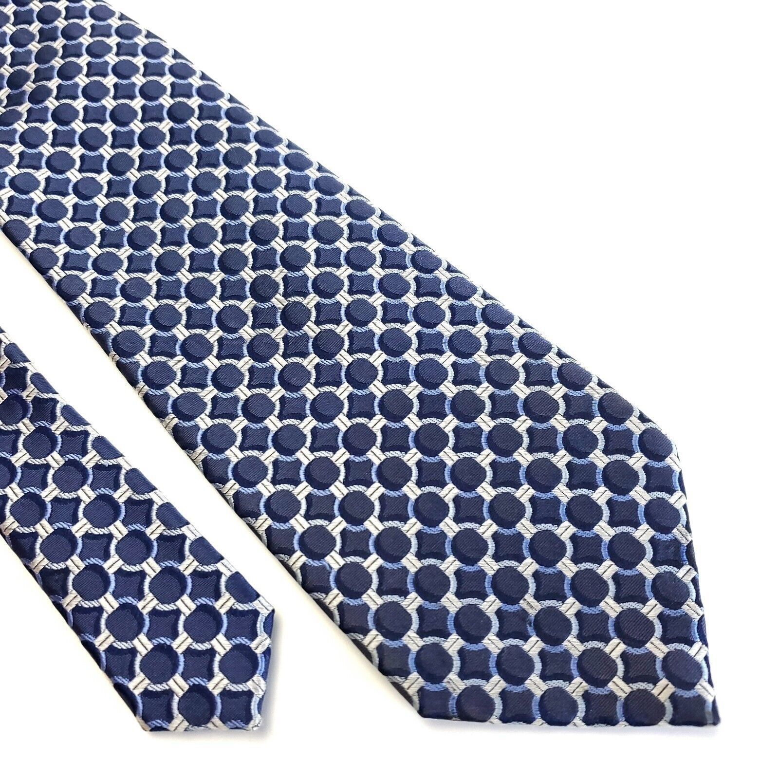 Michael Kors Michael Kors Blue Tan Woven Geometric Silk Tie Size ONE SIZE - 1 Thumbnail