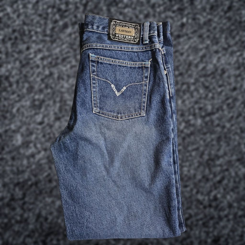 Vintage VINTAGE Lawman World Class Denim Western Flare Jeans Womens Sz 7 Inseam 30" Medium Wash Size 28" / US 6 / IT 42 - 1 Thumbnail