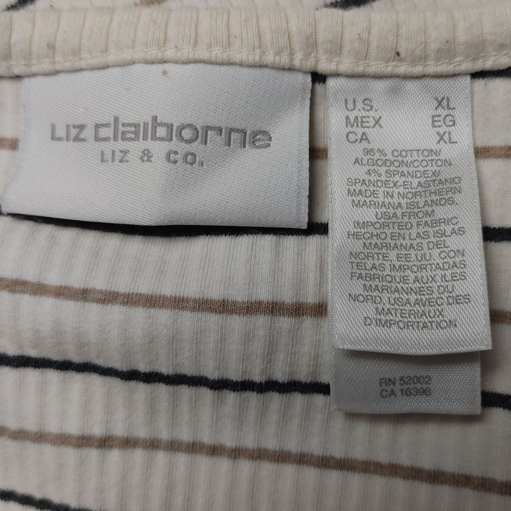 Other Liz Claiborne | Liz & Co. Women's White Striped Knit Long Sl Size XL / US 12-14 / IT 48-50 - 3 Thumbnail
