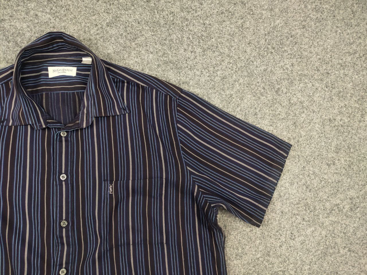 Yves Saint Laurent Yves Saint Laurent Vintage Striped Blue shirt short sleeves Size US XL / EU 56 / 4 - 7 Thumbnail