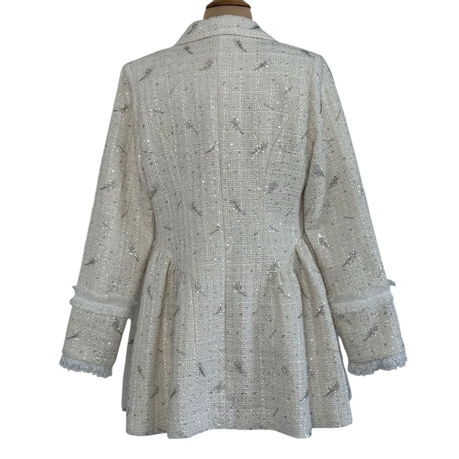 Other MARIE ELIE Ivory Tweed Bow Coat Lace Rhinestones Beaded Sz L Size L / US 10 / IT 46 - 7 Thumbnail