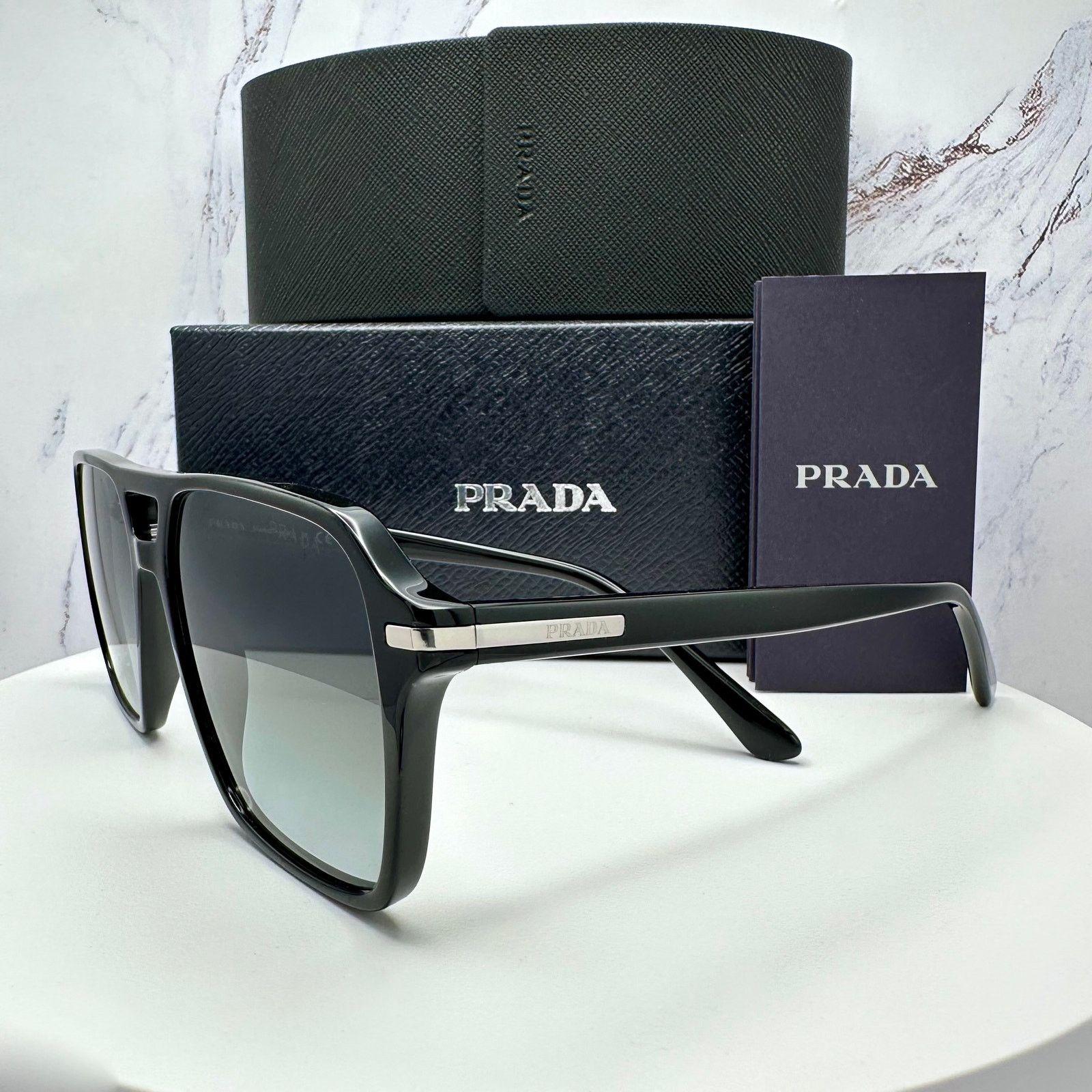 Prada NEW PRADA Sunglasses Black Aviator Pilot Grey Lens Side Logo Size ONE SIZE - 8 Thumbnail