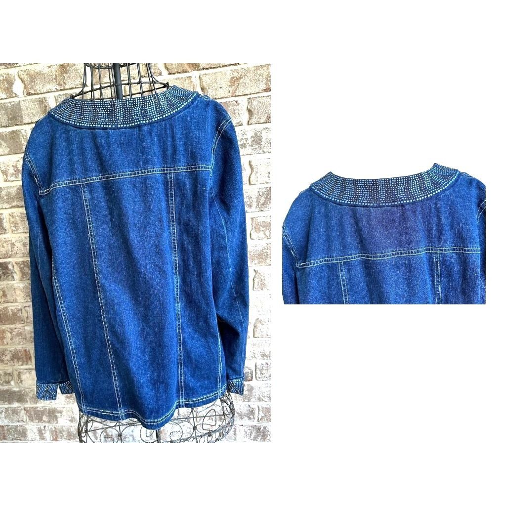 Quacker Factory × Vintage Vintage Quacker Factory Jean Jacket Large Blue Denim Size L / US 10 / IT 46 - 8 Thumbnail