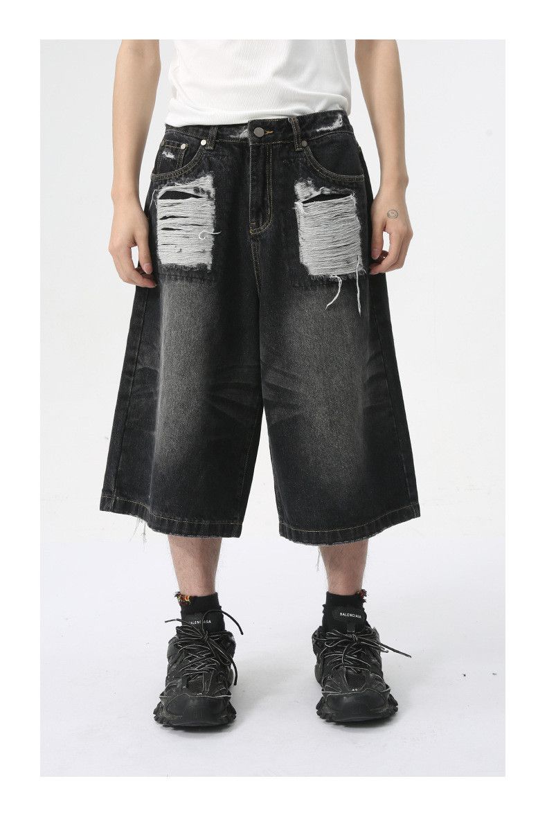 Japanese Brand × Jean Black Vintage Straight Washed Ripped Denim Shorts Size US 32 / EU 48 - 1 Thumbnail
