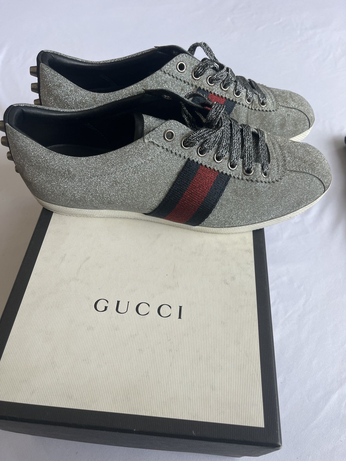 Gucci Gucci Men’s Bambi Web silver sneakers Size US 10 / EU 43 - 5 Thumbnail