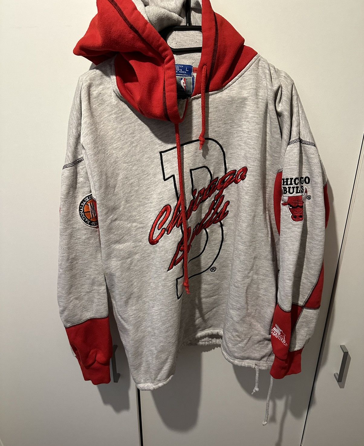 image of Starter Hoodie Pullover Chicago Bulls Size L Nba Vintage in Grey, Men's