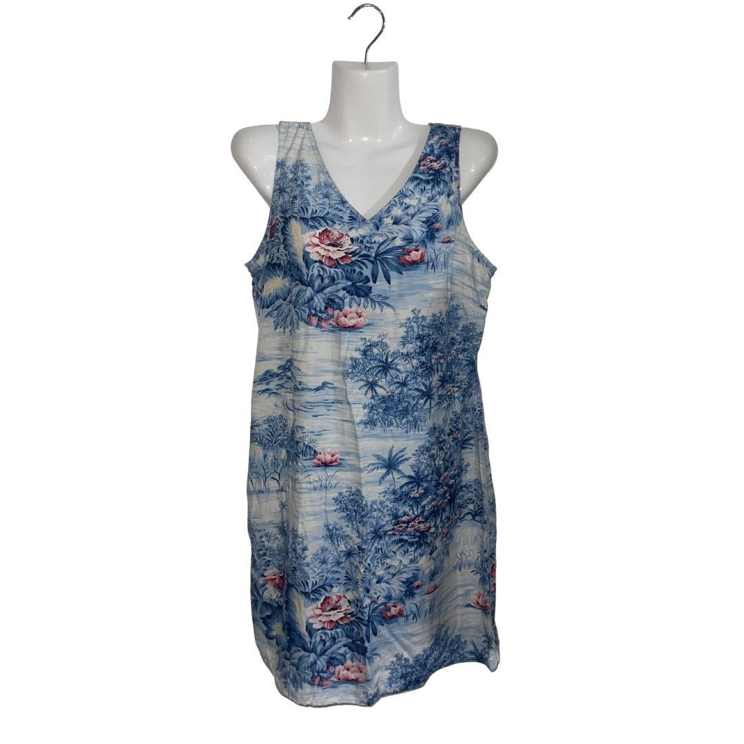 Liz Claiborne Blue Vneck Sheath Dress Floral Hawaiian Tropical Vintage 90s Size XL / US 12-14 / IT 48-50 - 3 Thumbnail