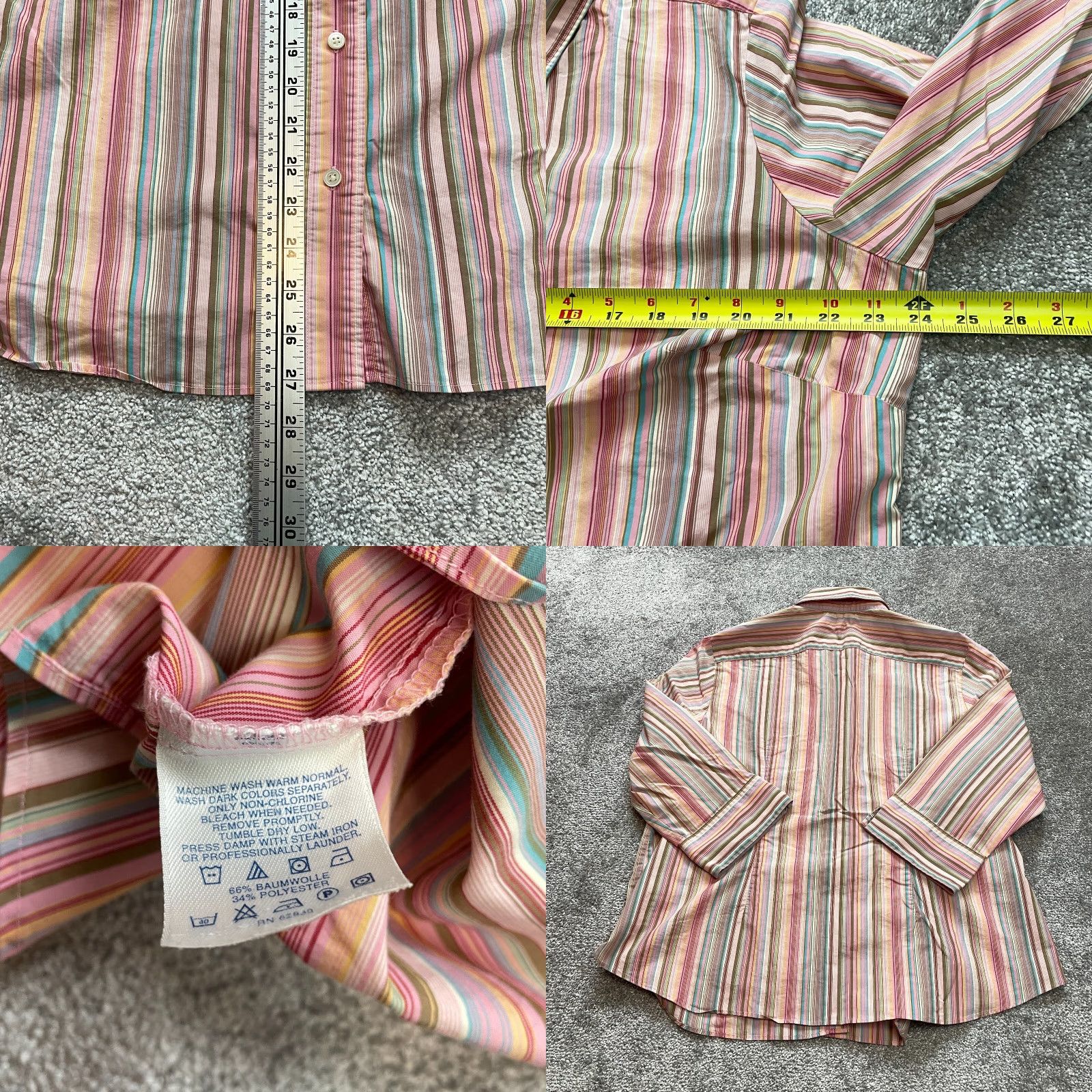 Lands' End Lands' End Button Up Blouse Shirt Womens 22W Pink Striped Collared Long Sleeve Regular Plus Size Size 3XL / US 20-22 - 8 Thumbnail