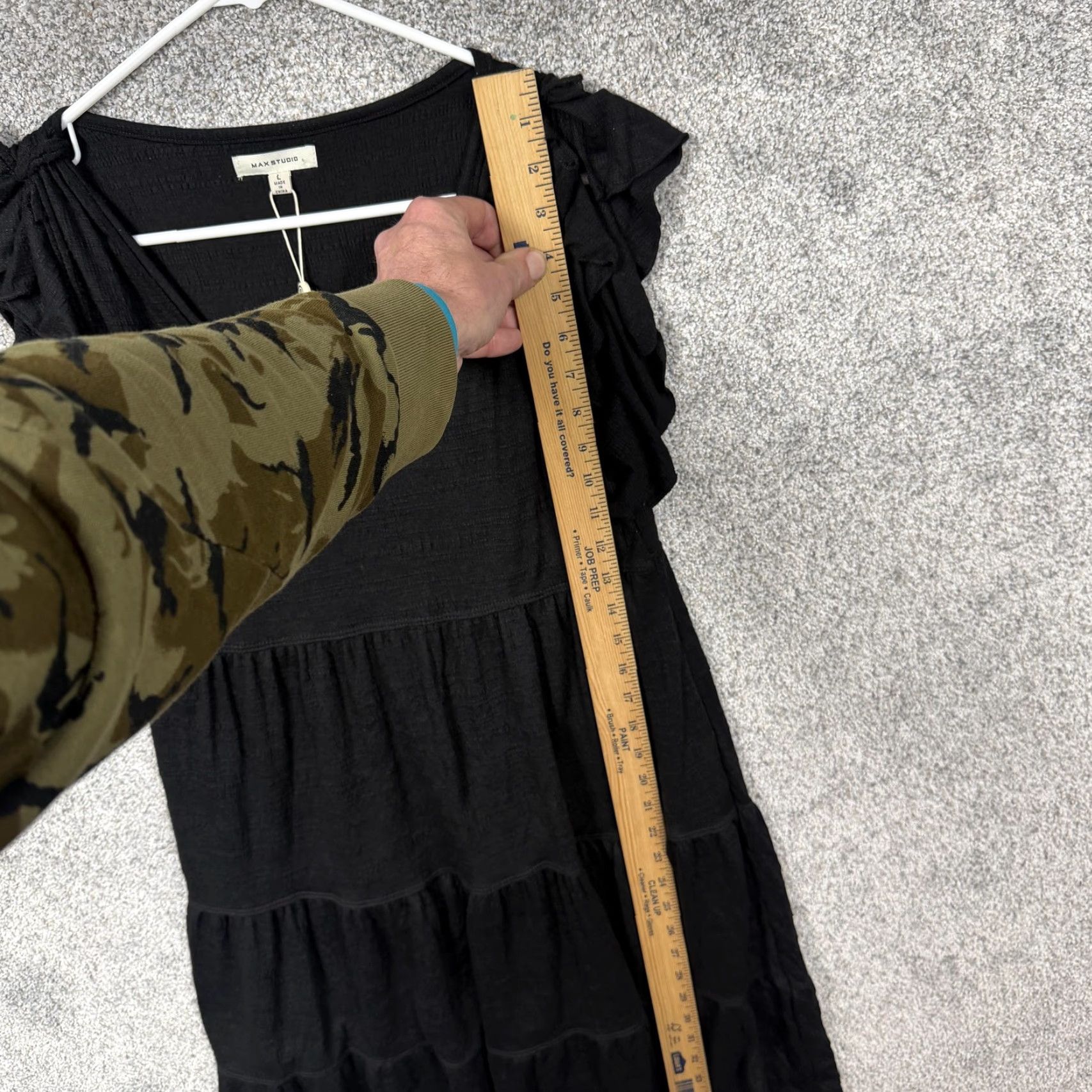 Vintage Max Studio Little Black Dress Womens Large Black Jersey V-Neck Flutter Sleeve Empire Waist Tiered Knee Length Cohort Dress Casual Party/Cocktail Size L / US 10 / IT 46 - 4 Thumbnail