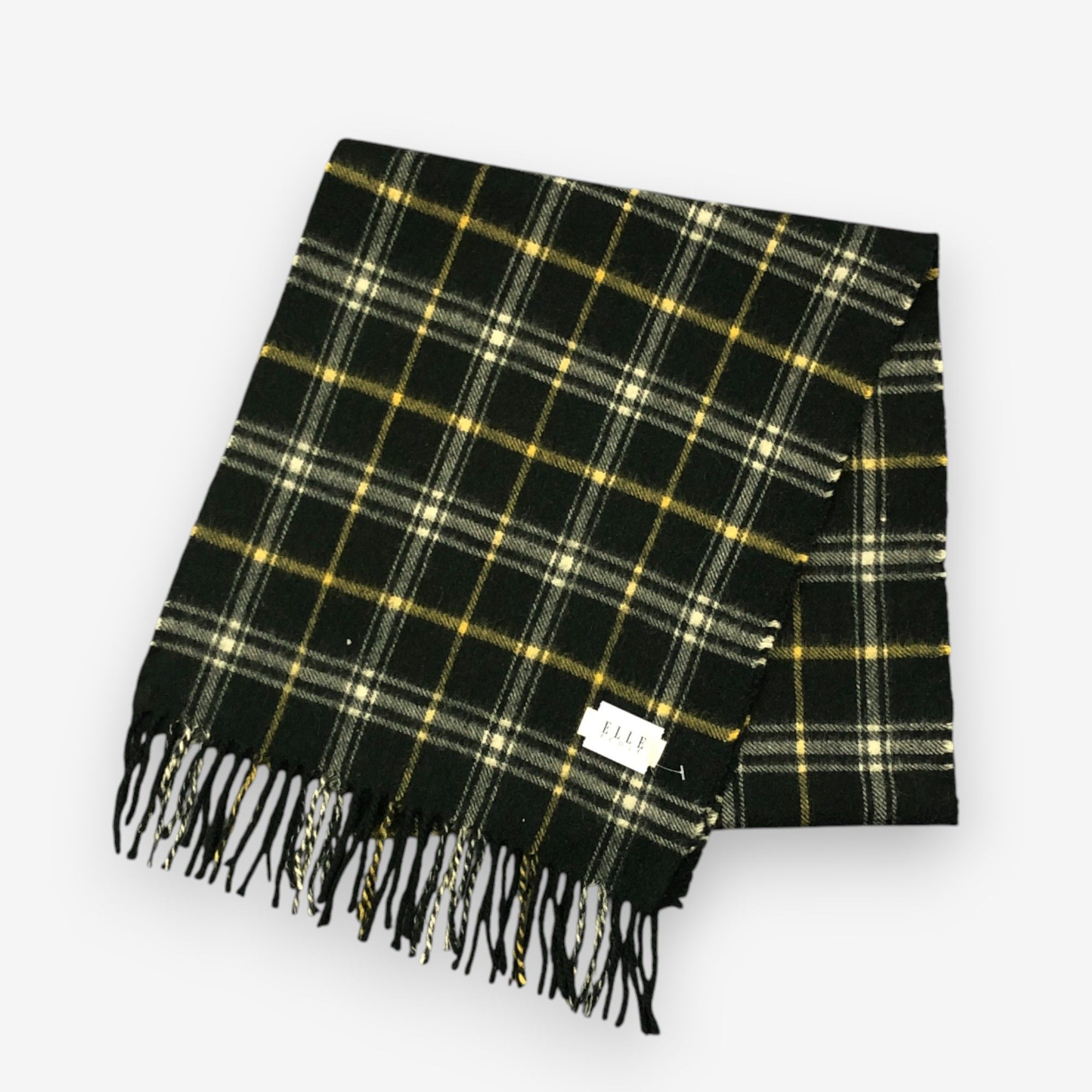 Japanese Brand Vintage Elle Scarf Muffler Wool Plaid Winter Fringe Scarves Size ONE SIZE - 3 Thumbnail