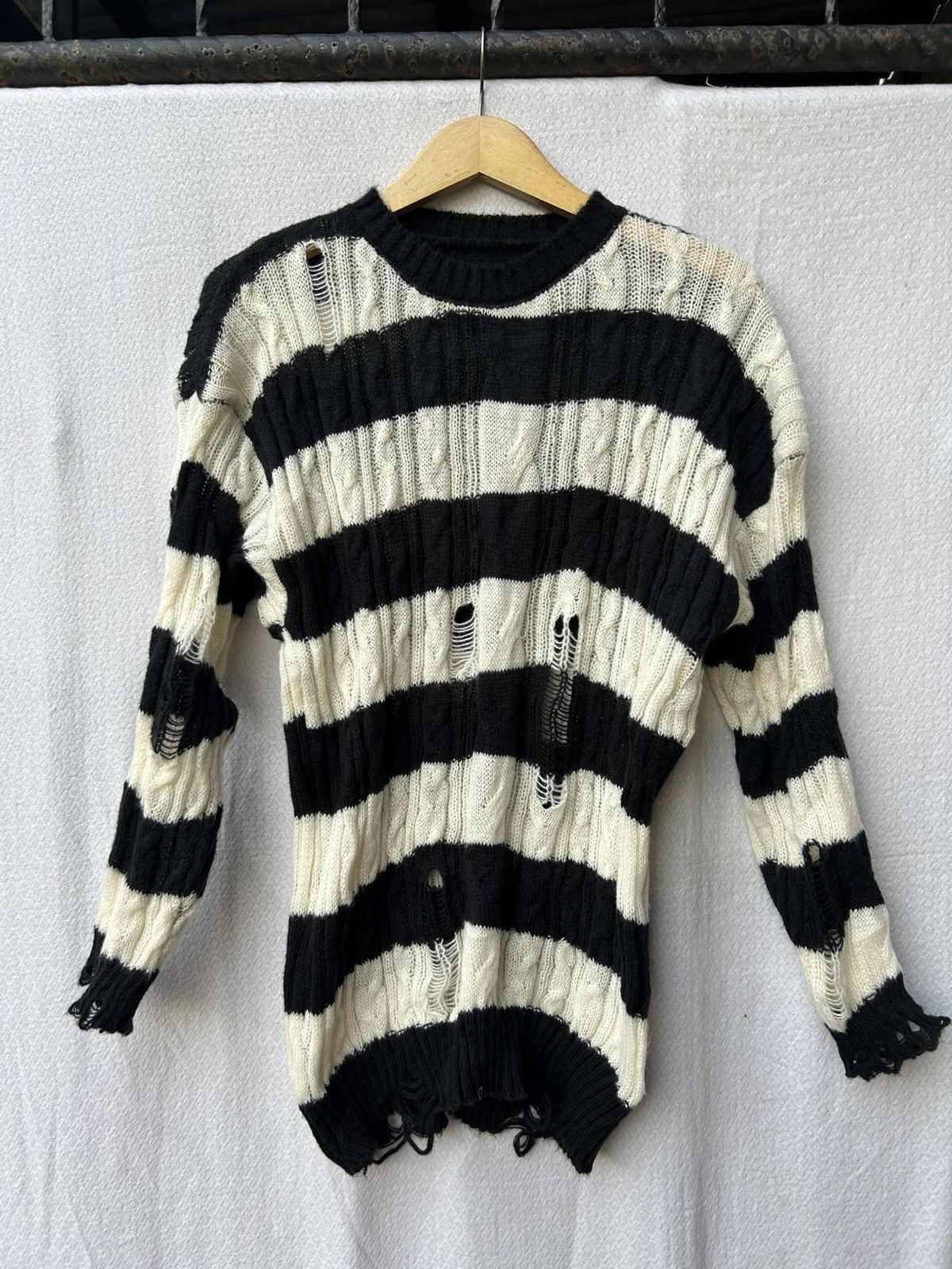 If Six Was Nine × Japanese Brand × Le Grande Bleu (L.G.B.) Distressed Crazy Mohair Grunge Knitted Stripe Styled Size US L / EU 52-54 / 3 - 1 Thumbnail