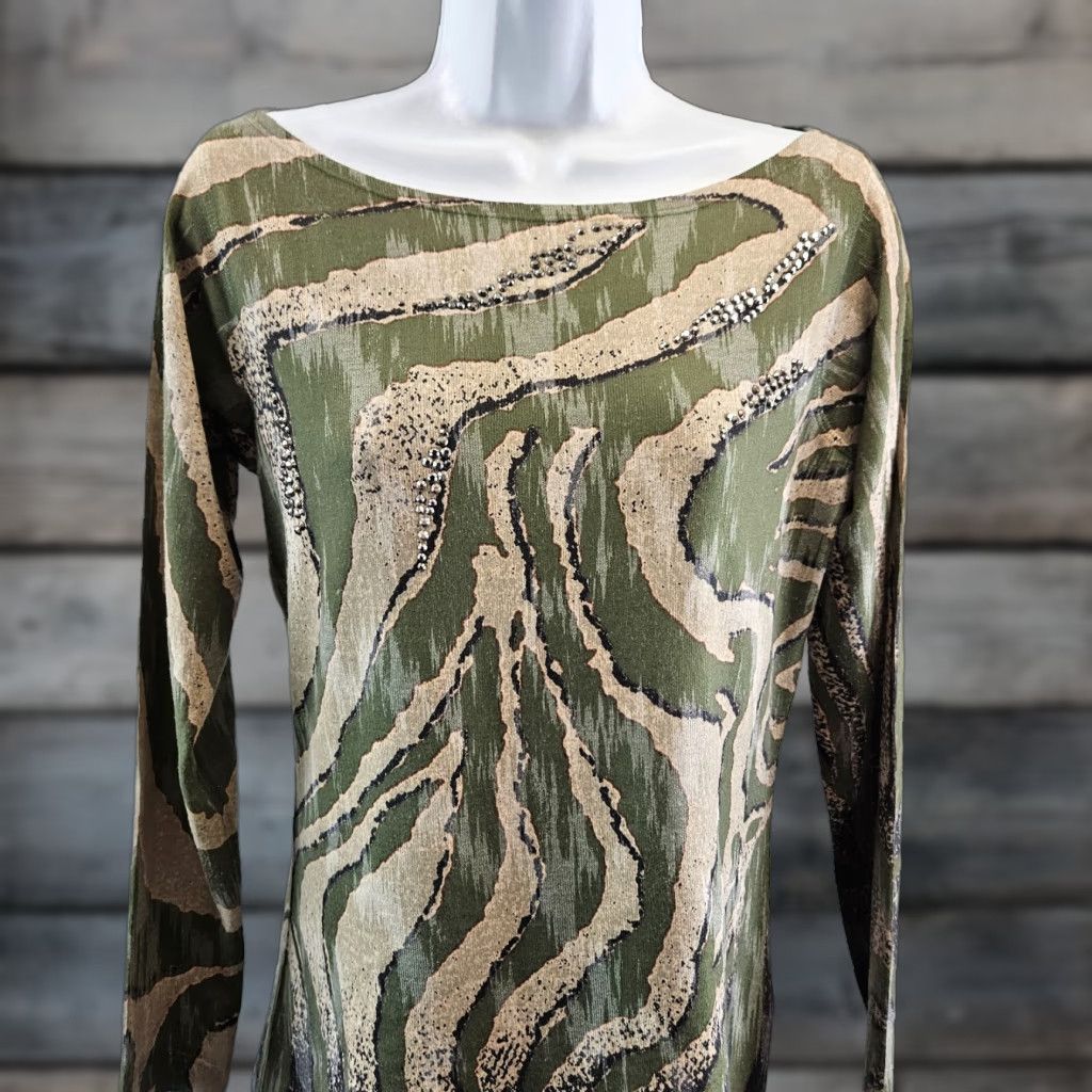 Vintage Nally & Millie Womens Knit Top S Green Long Sleeve Embellished Blouse Size S / US 4 / IT 40 - 1 Thumbnail