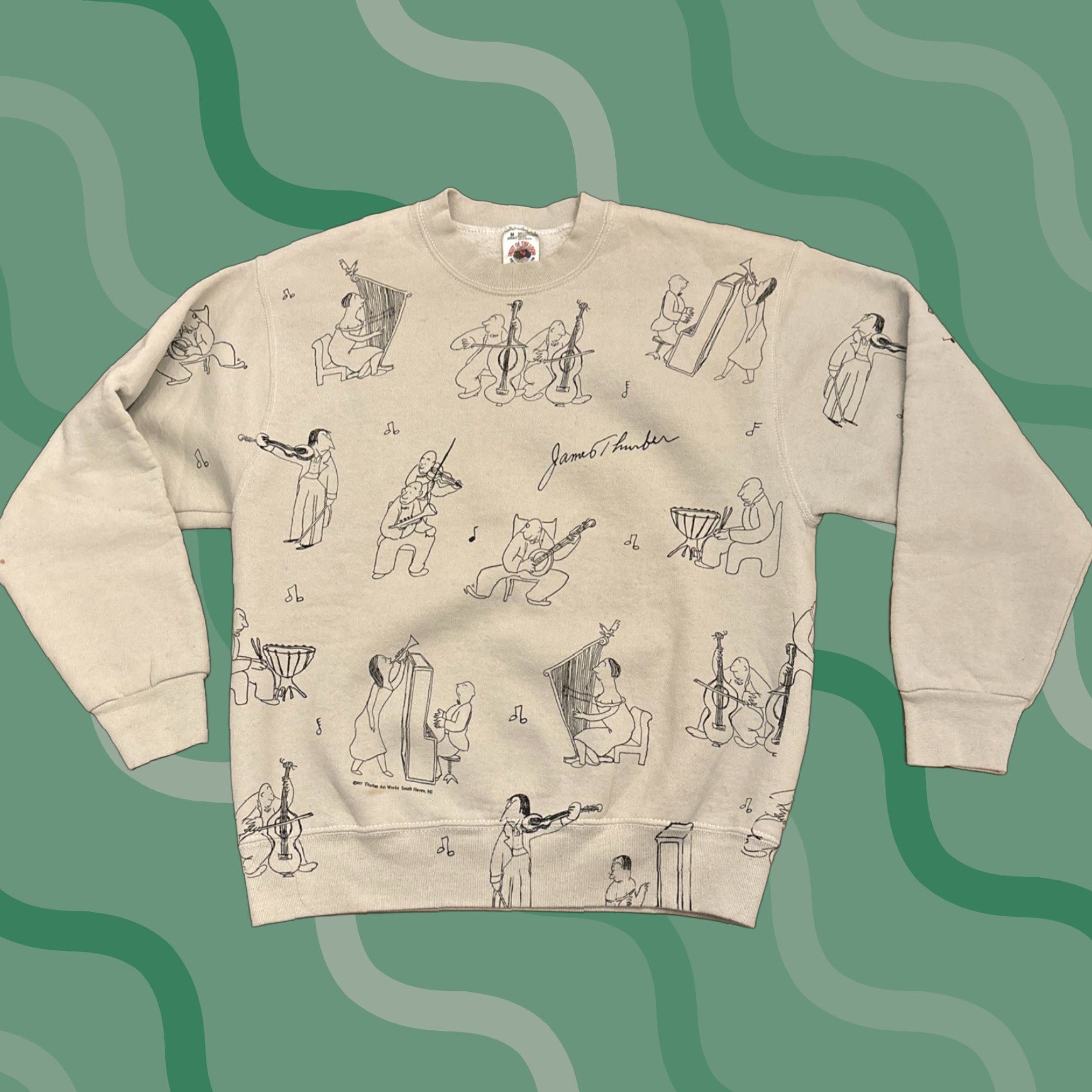 Vintage VINTAGE James Thurber Art Musicians All Over Sweatshirt M Cream Crew Neck Men Size M Pullover Art 90s Theme Size US M / EU 48-50 / 2 - 1 Thumbnail