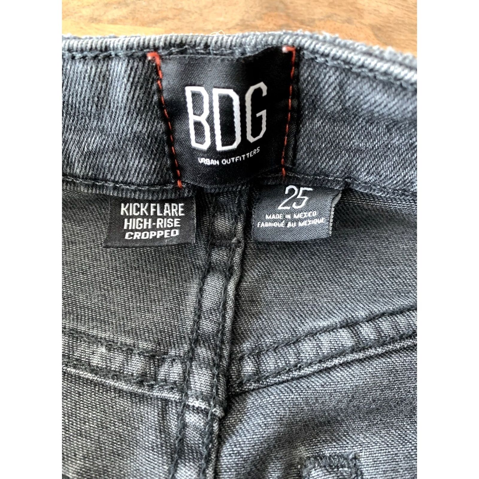 Bdg BDG Urban Outfitters Kick Flare High Rise Cropped Jeans Women 25 Black Denim 24x24.5 5-Pocket Distressed Logo Logo Zip Button Regular Vintage No Size 42" / US 20 - 3 Thumbnail