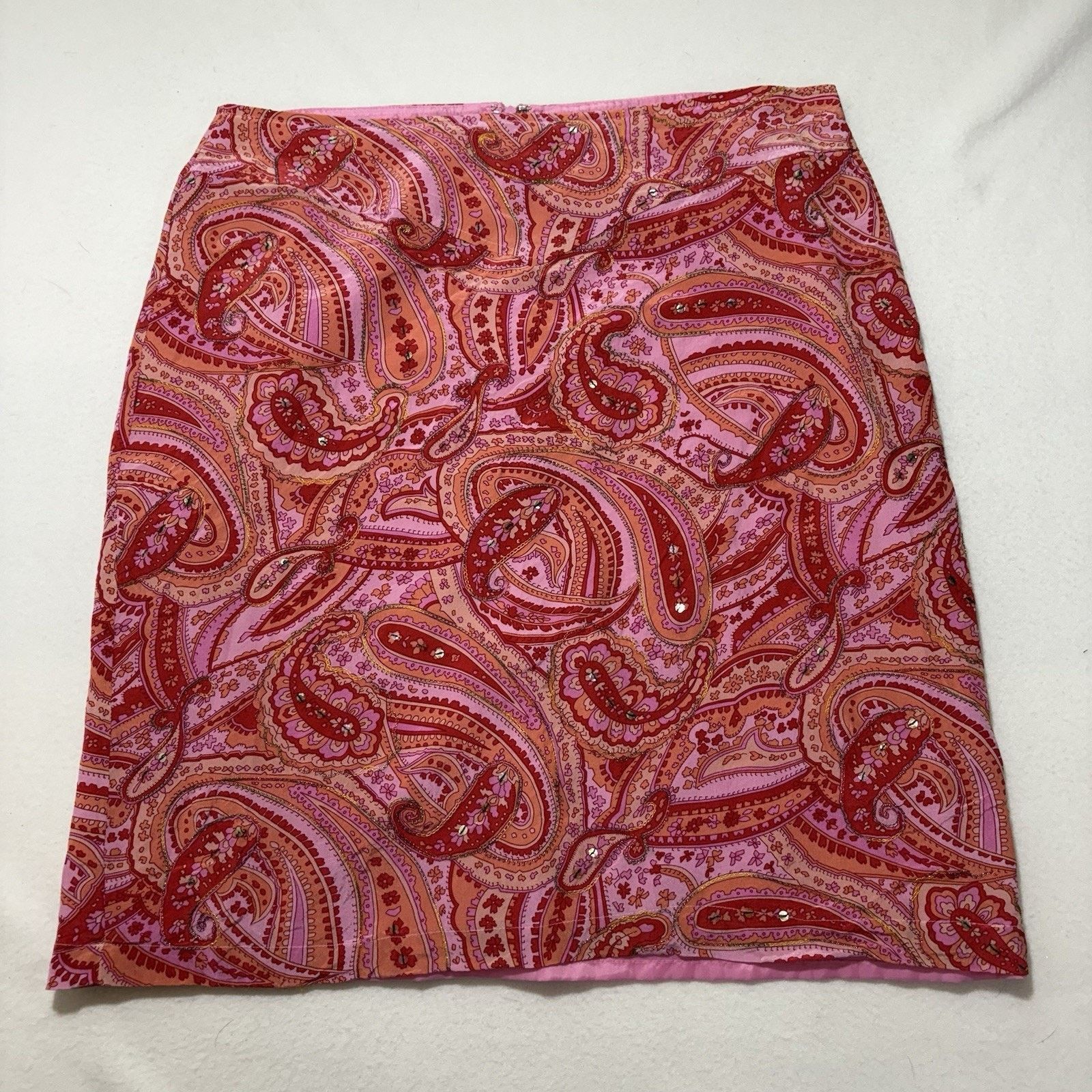Other Worthington 14 Silk Mini Pencil Skirt Pink Paisley Slit Back Size 36" / US 14 / IT 50 - 1 Thumbnail