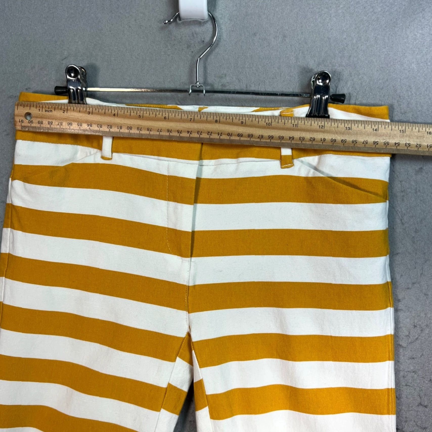 Vintage VINTAGE New York & Company Yellow & White Striped Stretch Pants Womens Size 4 Cropped Skinny Cotton Blend 26 in Inseam Womens Size 27" / US 4 / IT 40 - 5 Thumbnail