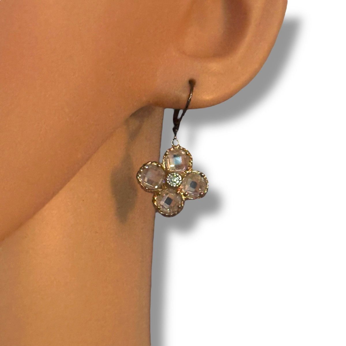 Other Gold tone crystal flower leverback dangle earrings Size ONE SIZE - 2 Thumbnail