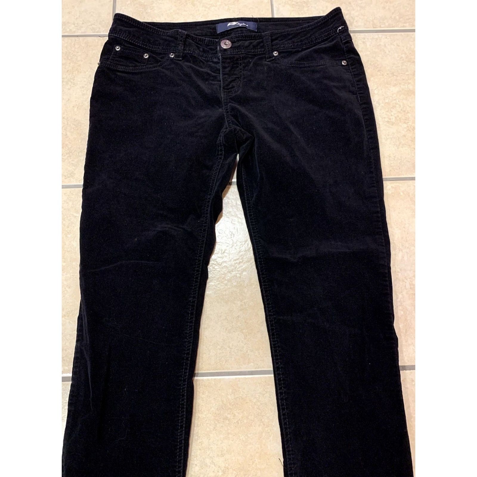 Velour Nike Women's Pants Tyte TY2734 Black Velour Straight 13 Inseam 29" Regular Stretch Pockets Slimming Casual Workwear Jeans-Trousers Size 34" / US 12 / IT 48 - 3 Thumbnail