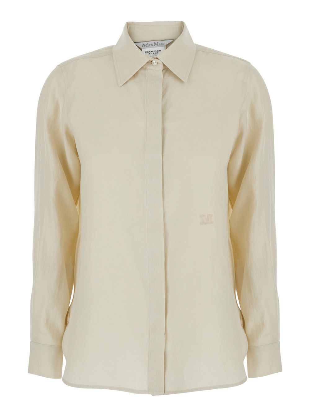 Max Mara Beige Long-Sleeved Shirt with Classic Collar in Linen for Women Size M / US 6-8 / IT 42-44 - 1 Thumbnail