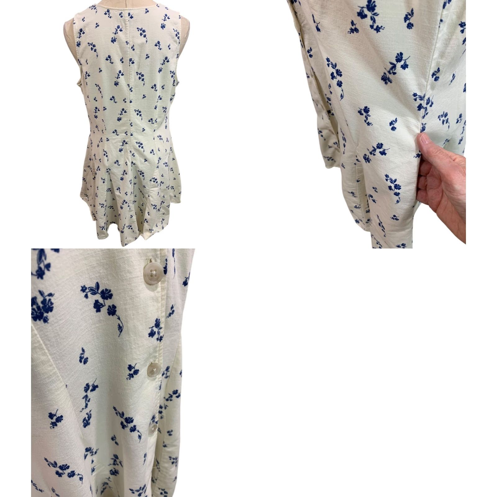 Vintage Universal Thread A-Line Sleeveless Button Up Dress Women L Ivory Blue Floral Size L / US 10 / IT 46 - 8 Thumbnail