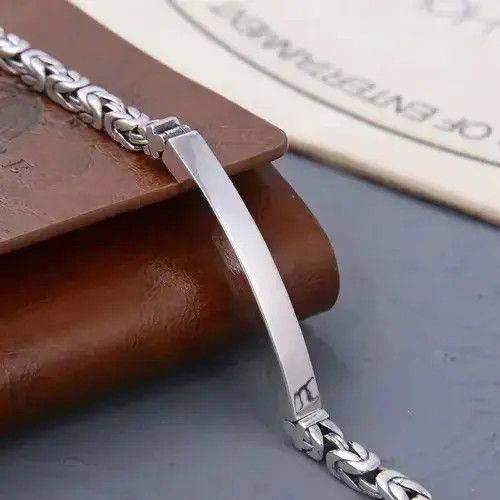Jewelry × Sterling Silver 5mm Glossy Face Peace Pattern Bracelet Size ONE SIZE - 2 Thumbnail