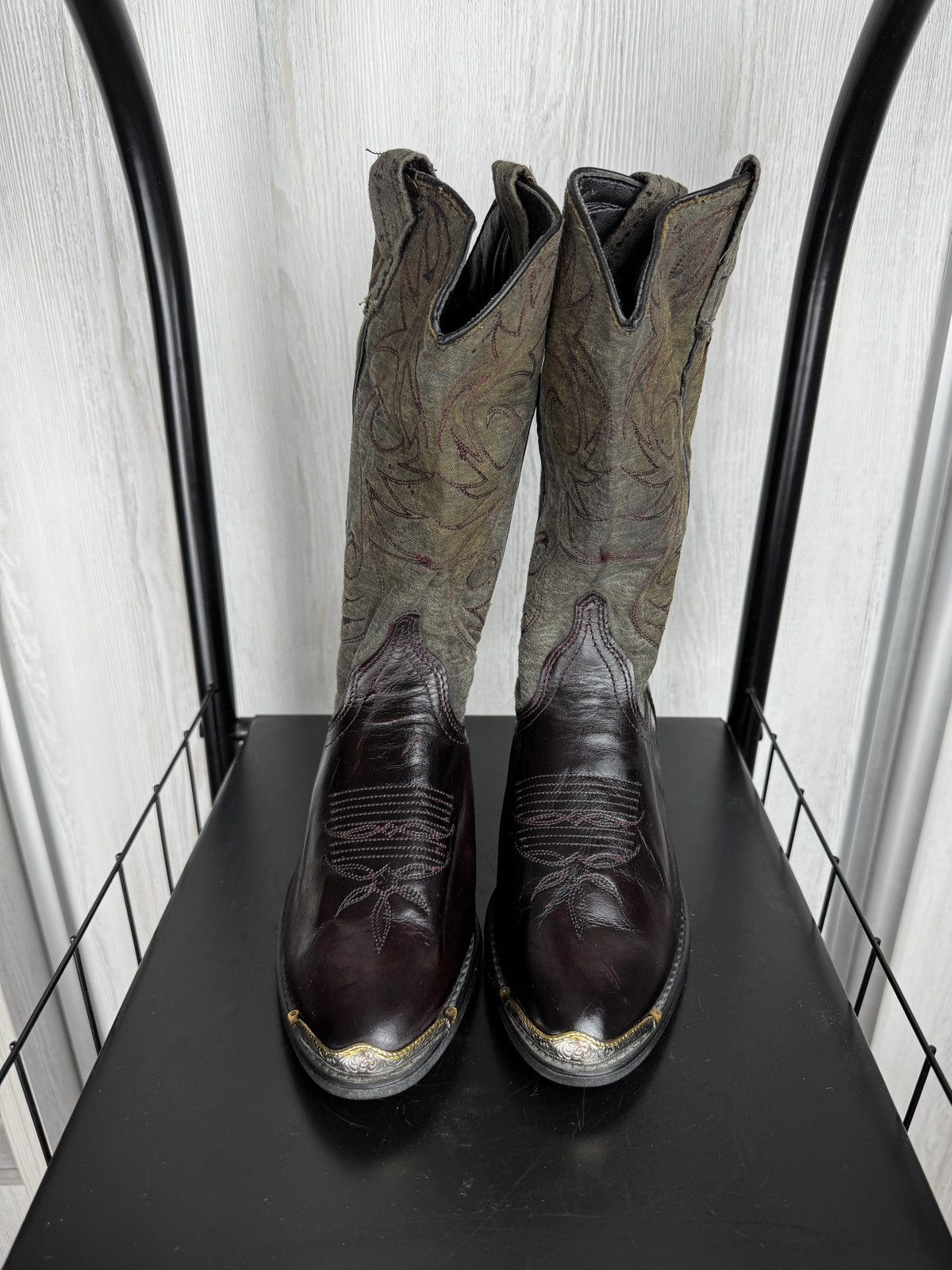 Cowboy Equipment Vintage Cowboy Cossacks USA Brown/Grey Leather Textile Boots Size US 6 / IT 36 - 5 Thumbnail