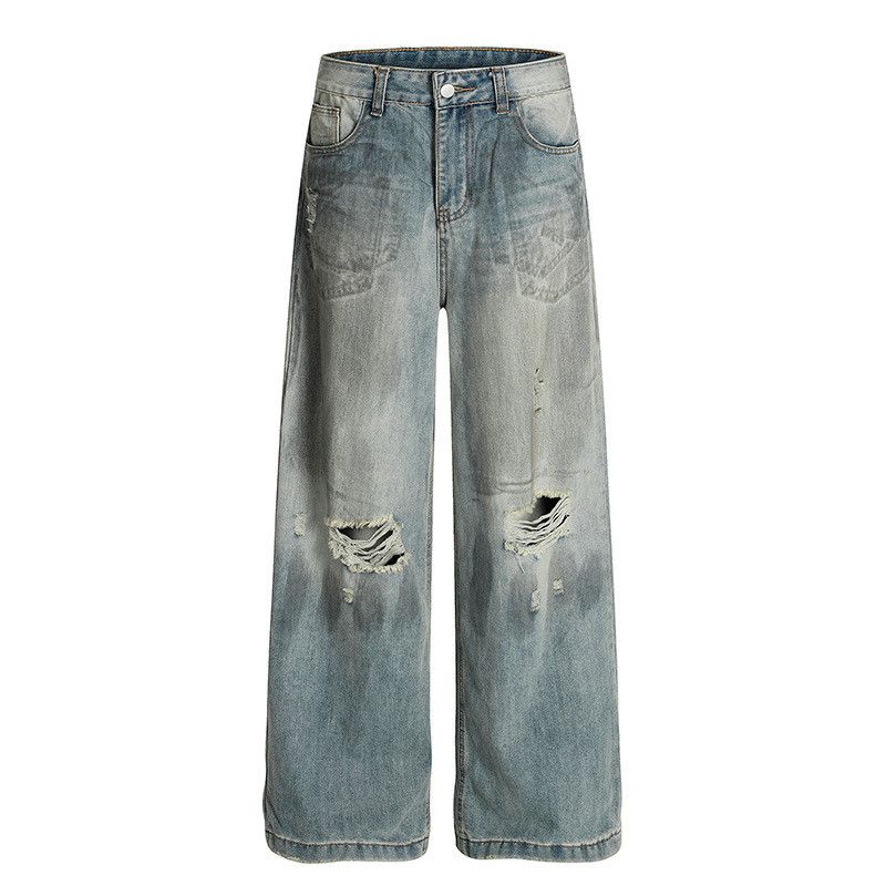 Vintage Retro ripped knee straight leg jeans for men Size US 34 / EU 50 - 1 Thumbnail