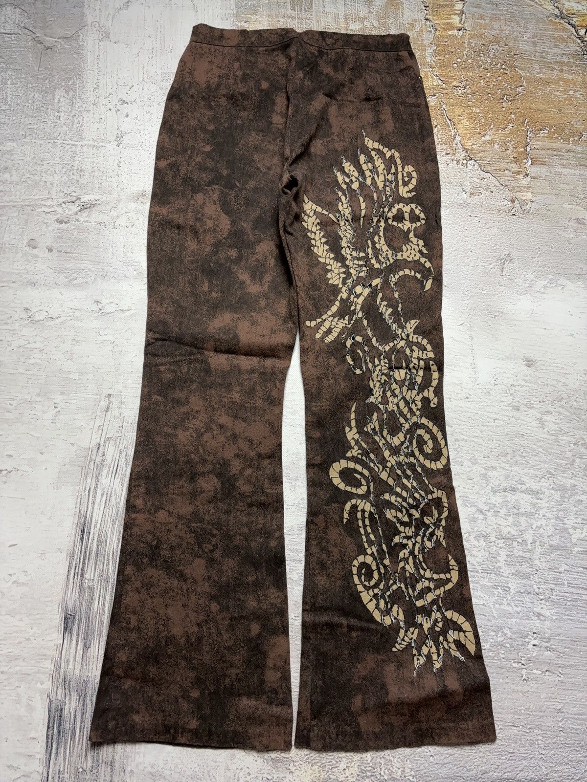 Vintage ITALIAN VINTAGE AVANT GARDE PRINTED FLARED PANTS Size 28" / US 6 / IT 42 - 2 Thumbnail