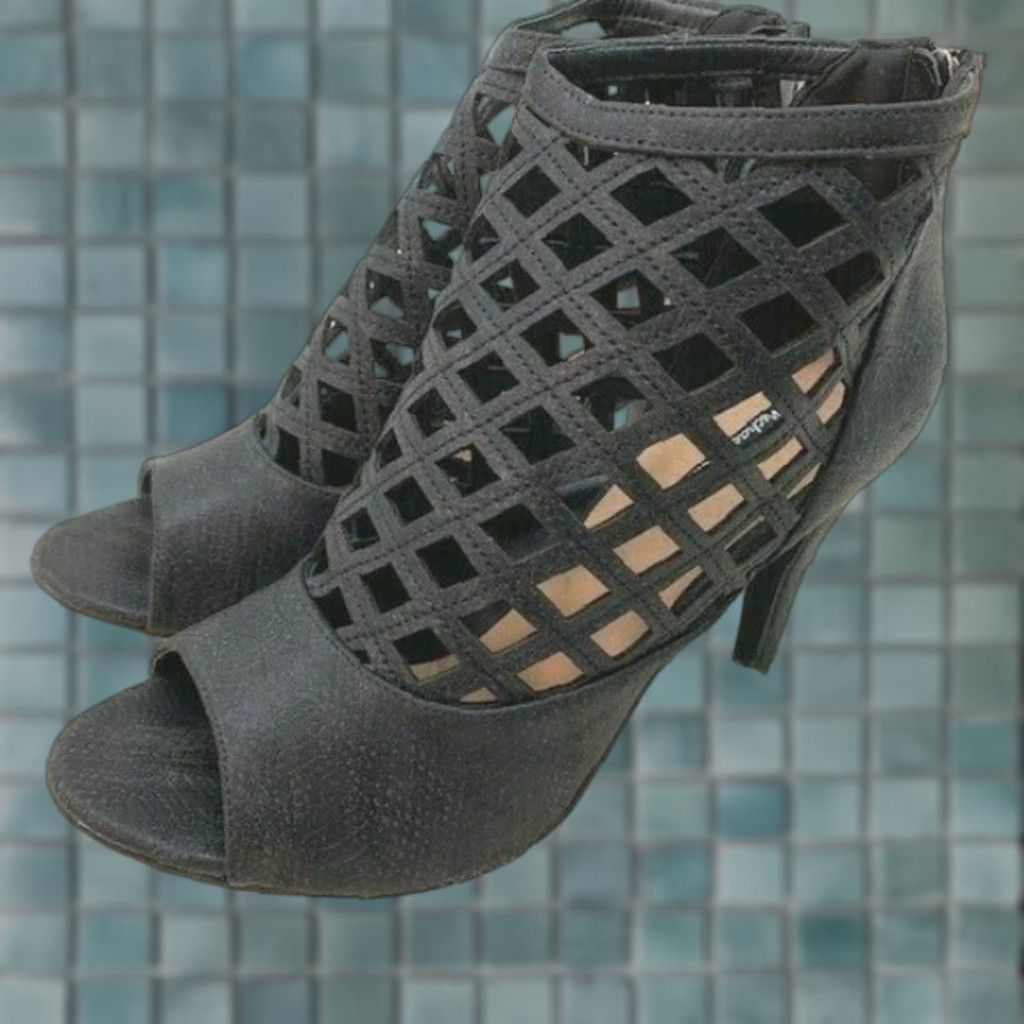 Vintage Michael Antonio Women’s Hunni Heel Sandal – Open Toe, Caged Zip Closure, Black, Size 10 M, Pumps, Stiletto, 4.5+ in Heel, Ladies Shoes Size US 10 / IT 40 - 1 Thumbnail