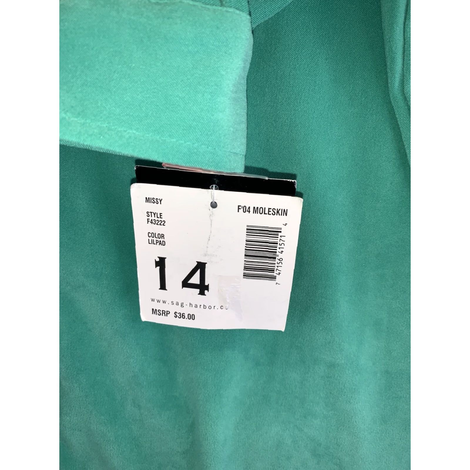 Vintage Sag Harbor Shirt Womens Button Front Stretch Moleskin Green Lilly Pad SZ 14 NWT- Size XL / US 12-14 / IT 48-50 - 4 Thumbnail