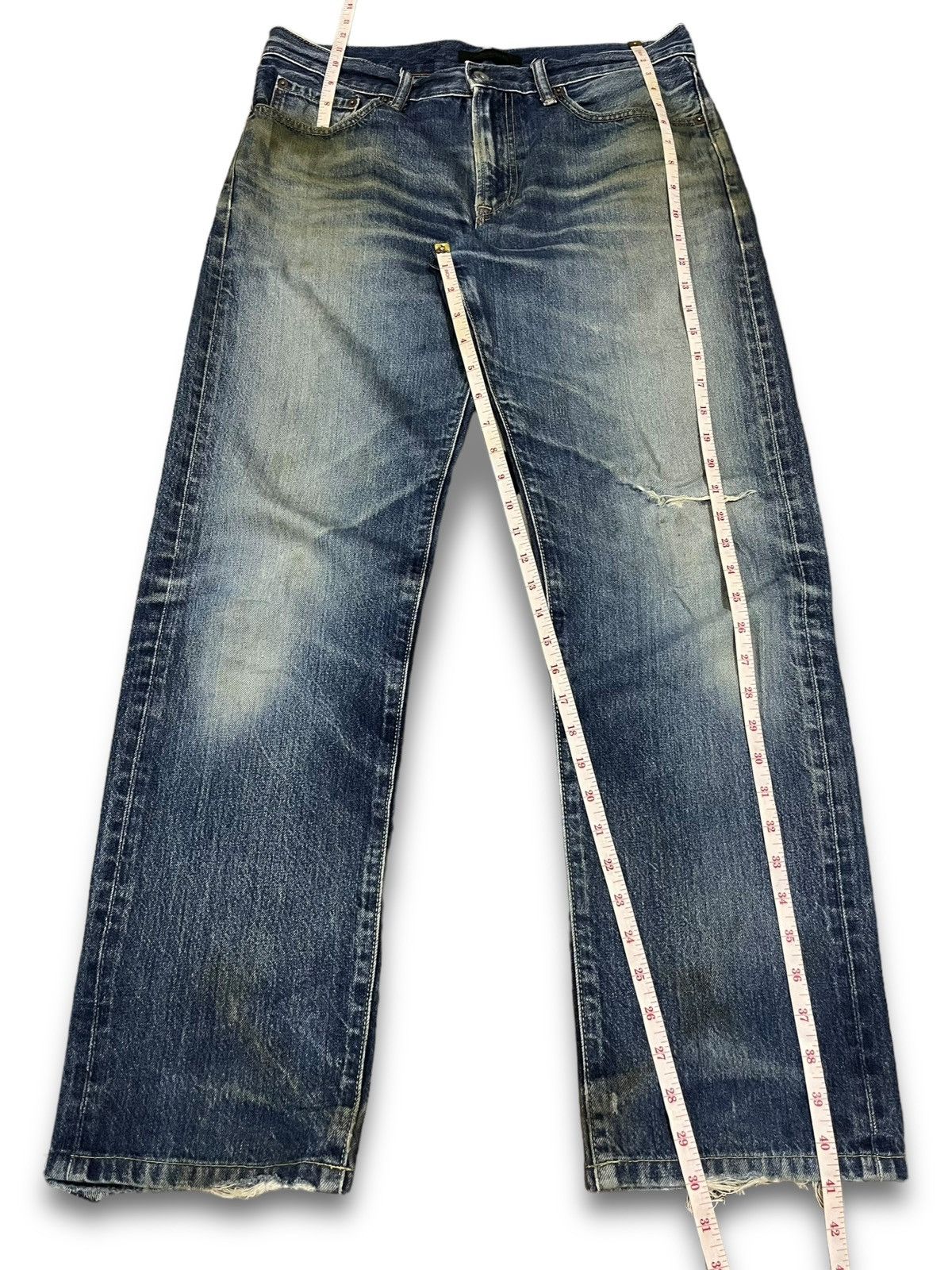 Japanese Brand × Uniqlo Vintage Uniqlo Blue Wash Distressed Loose Style Jeans 34x30 Size US 34 / EU 50 - 9 Thumbnail