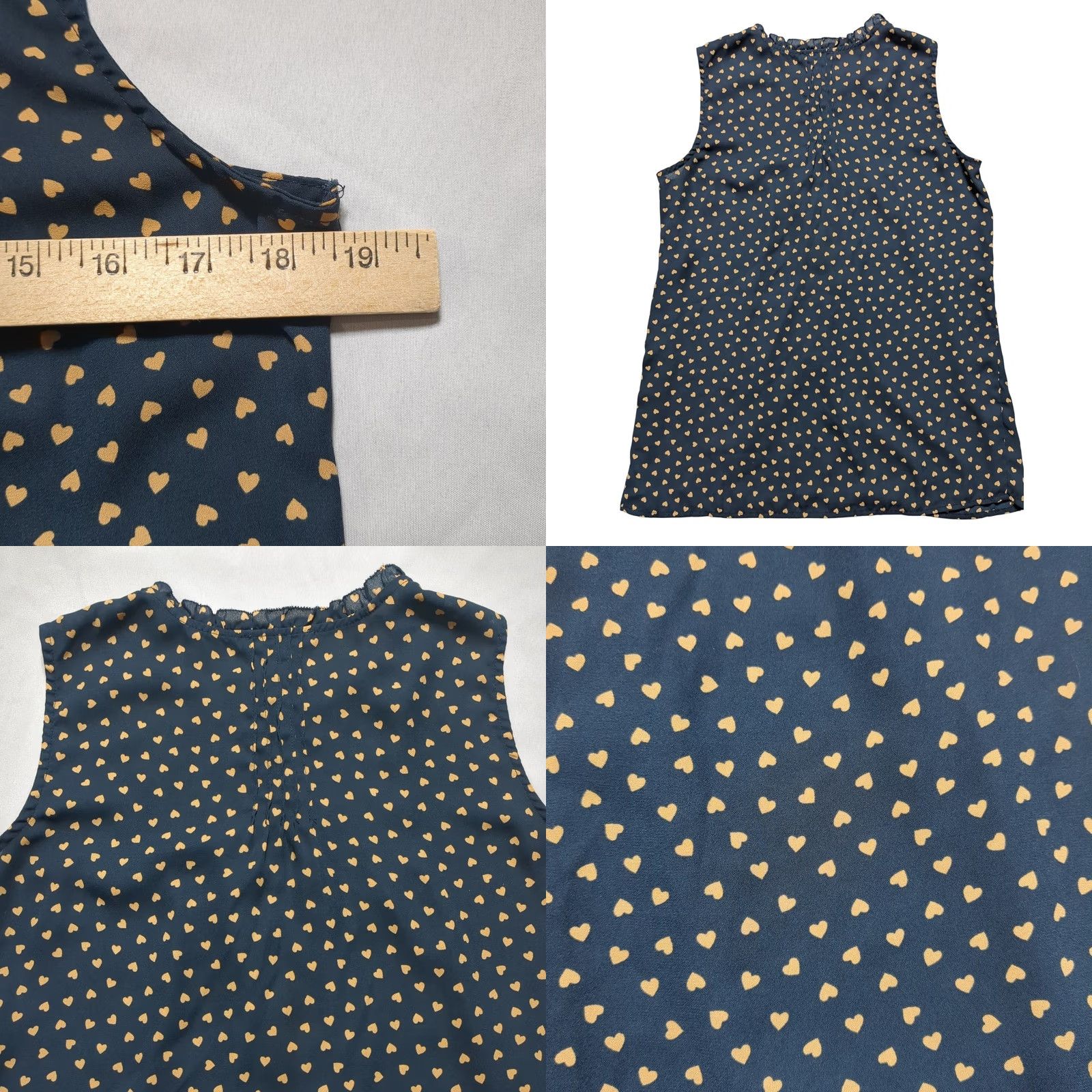 Adrianna Papell Adrianna Papell Navy Blue Gold Heart Print Sleeveless Ruffle Neck Blouse Small Women Shirt Female Office Wear Plaid? Wait Size S / US 4 / IT 40 - 8 Thumbnail