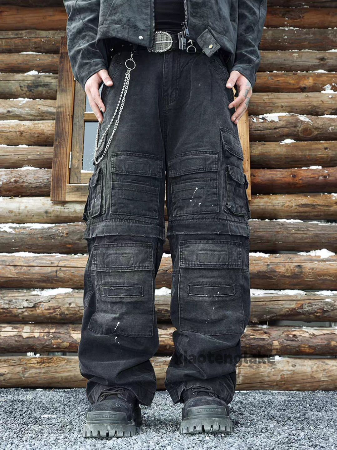 Custom washed faded military outdoor hiphop cargo jeans