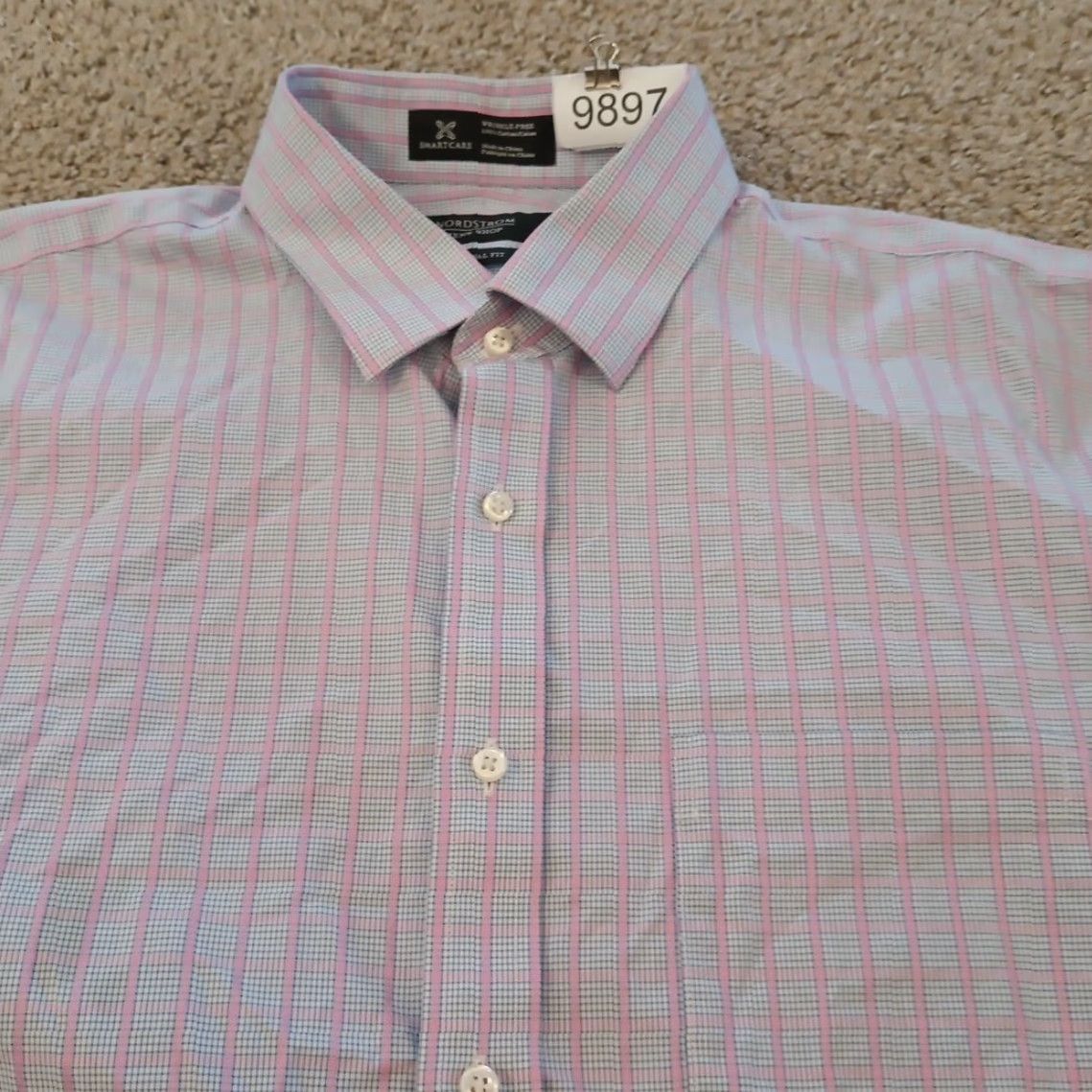Nordstrom Nordstrom Shirt Mens 16.5 Pink Blue Plaid Long Sleeve Button Up Cotton Shirt Mens Size 16.5 Pink Plaid Cotton Button-Up Nordstrom Mens Shirt Size US XL / EU 56 / 4 - 2 Thumbnail