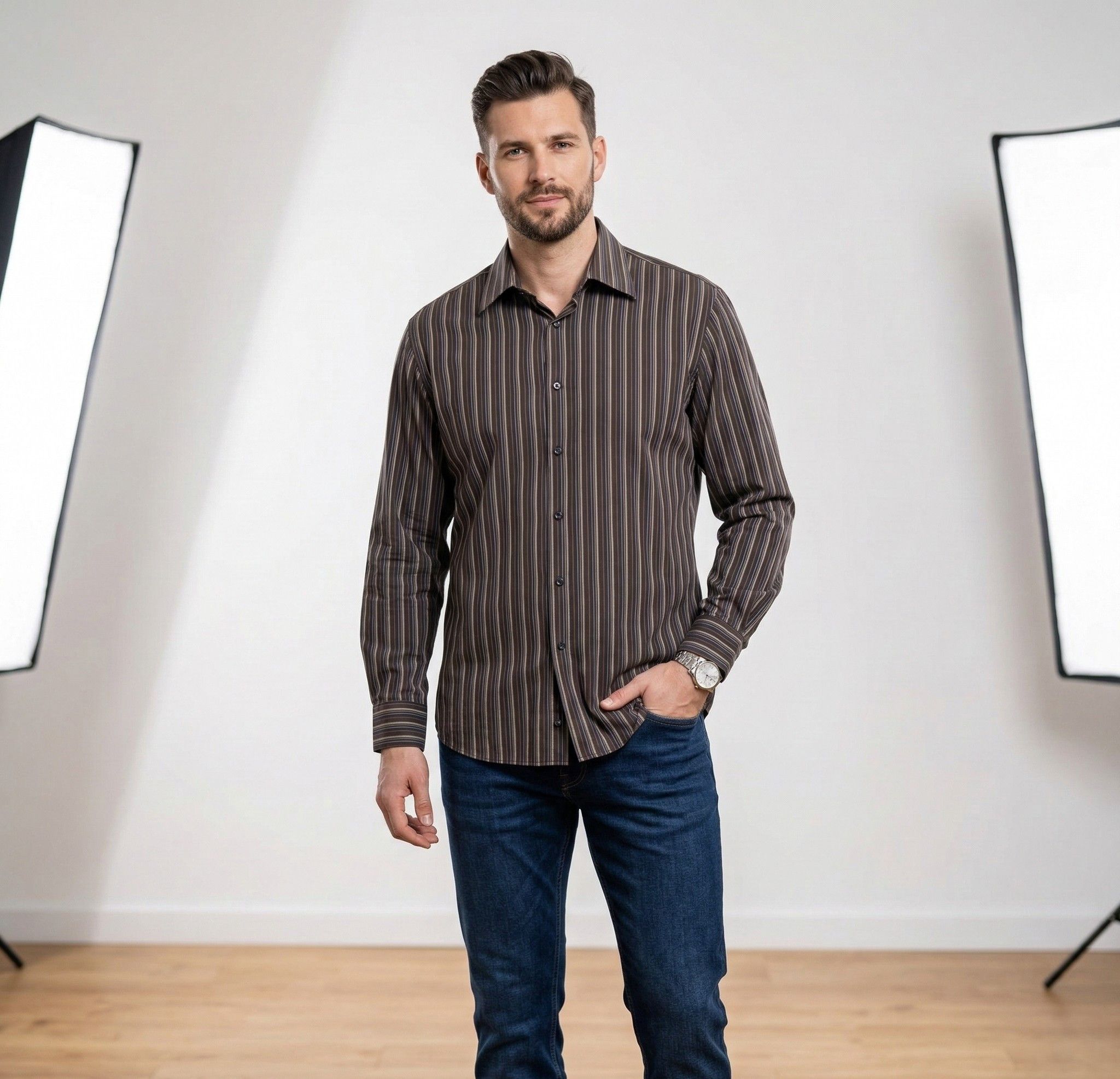 Hugo Boss Hugo Boss Men 17 43 XL Casual Shirt Brown Cotton 0622 Size US XL / EU 56 / 4 - 1 Thumbnail