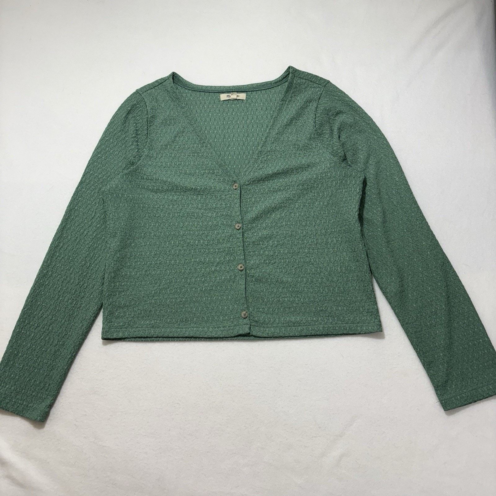 Madewell Madewell Large Crinkled Cardigan Button Up V Neck Green Size L / US 10 / IT 46 - 4 Thumbnail