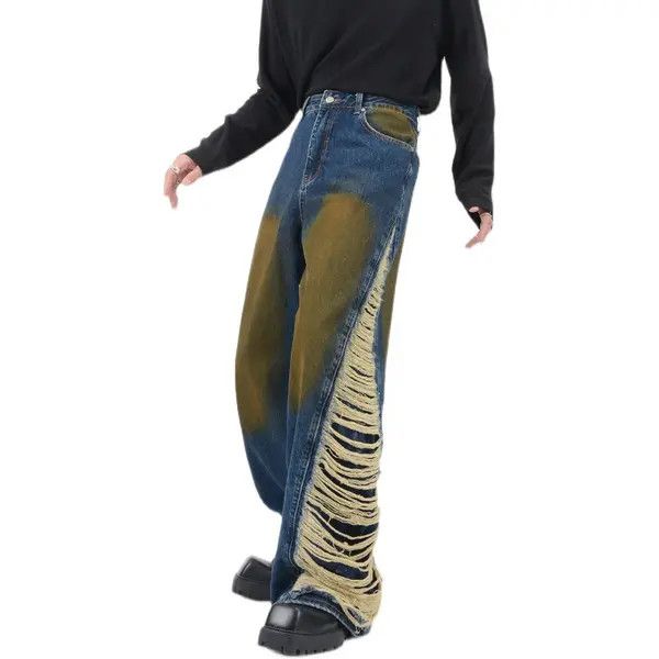 VIBE Baggy Flared Gradient Frayed Denim Jeans Size US 32 / EU 48 - 7 Thumbnail