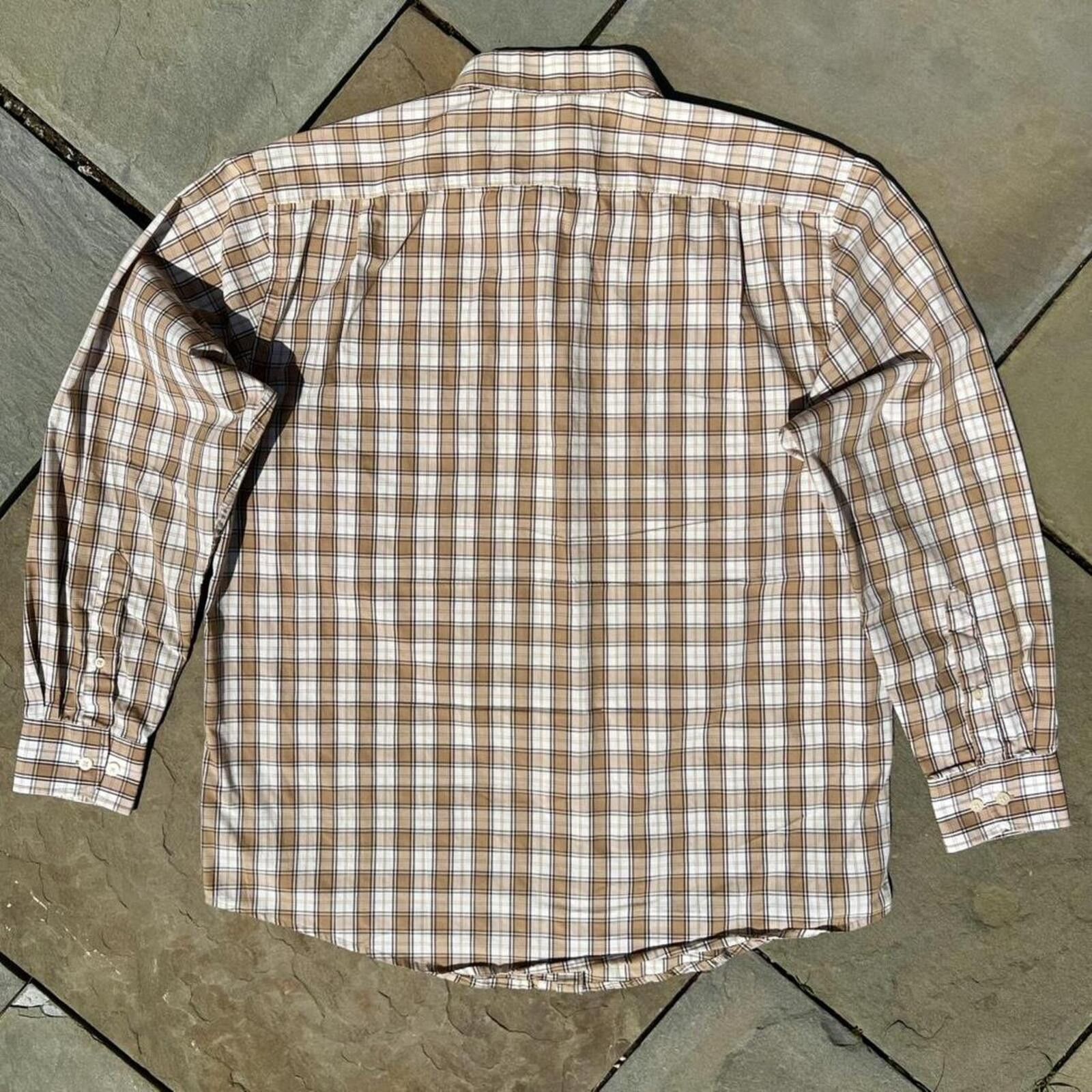 Vintage Vintage 80s Tan Brown Plaid Button Down Shirt Size US L / EU 52-54 / 3 - 4 Thumbnail