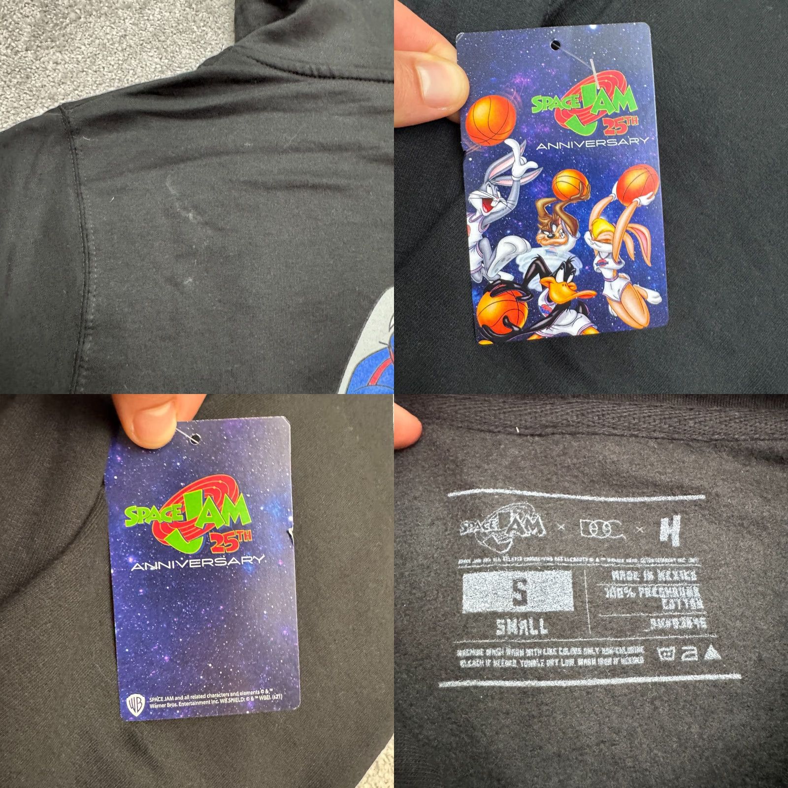 Vintage Space Jam Hoodie Mens Pullover Hooded Fleece Black Bugs Bunny Logo 25th Anniversary Small Size US S / EU 44-46 / 1 - 8 Thumbnail