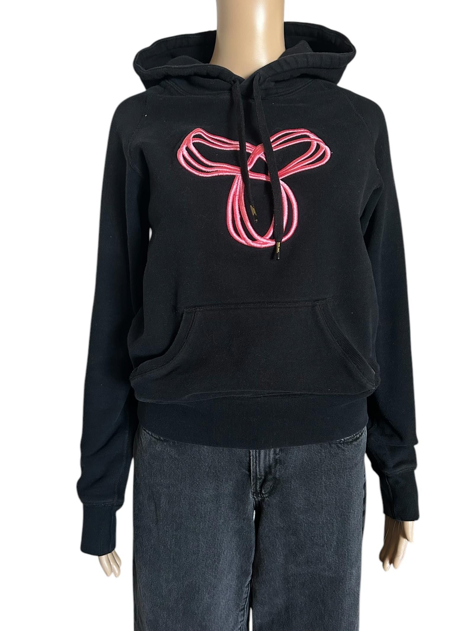 Designer Stylish Black Hoodie with Pink Embroidery Size S / US 4 / IT 40 - 3 Thumbnail