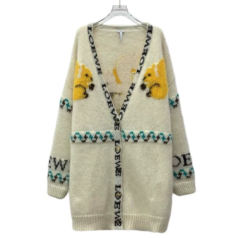 Loewe LOEWE Beige squirrel embroidered horsehair V-neck long sle Size XS / US 0-2 / IT 36-38 - 1 Thumbnail