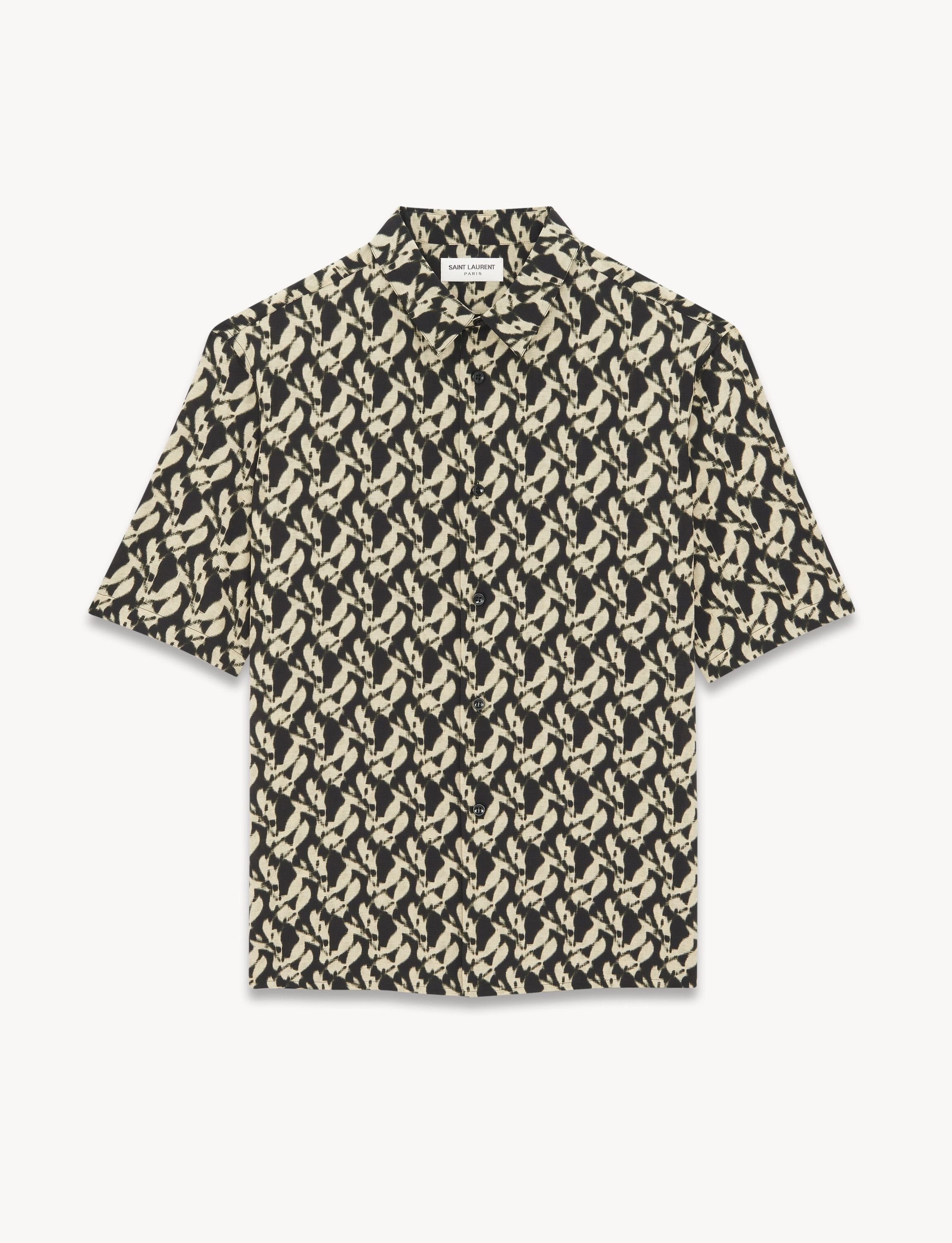 Pre-owned Saint Laurent Abstract Print Shirt - Noir & Sable Voile In Noir/sable