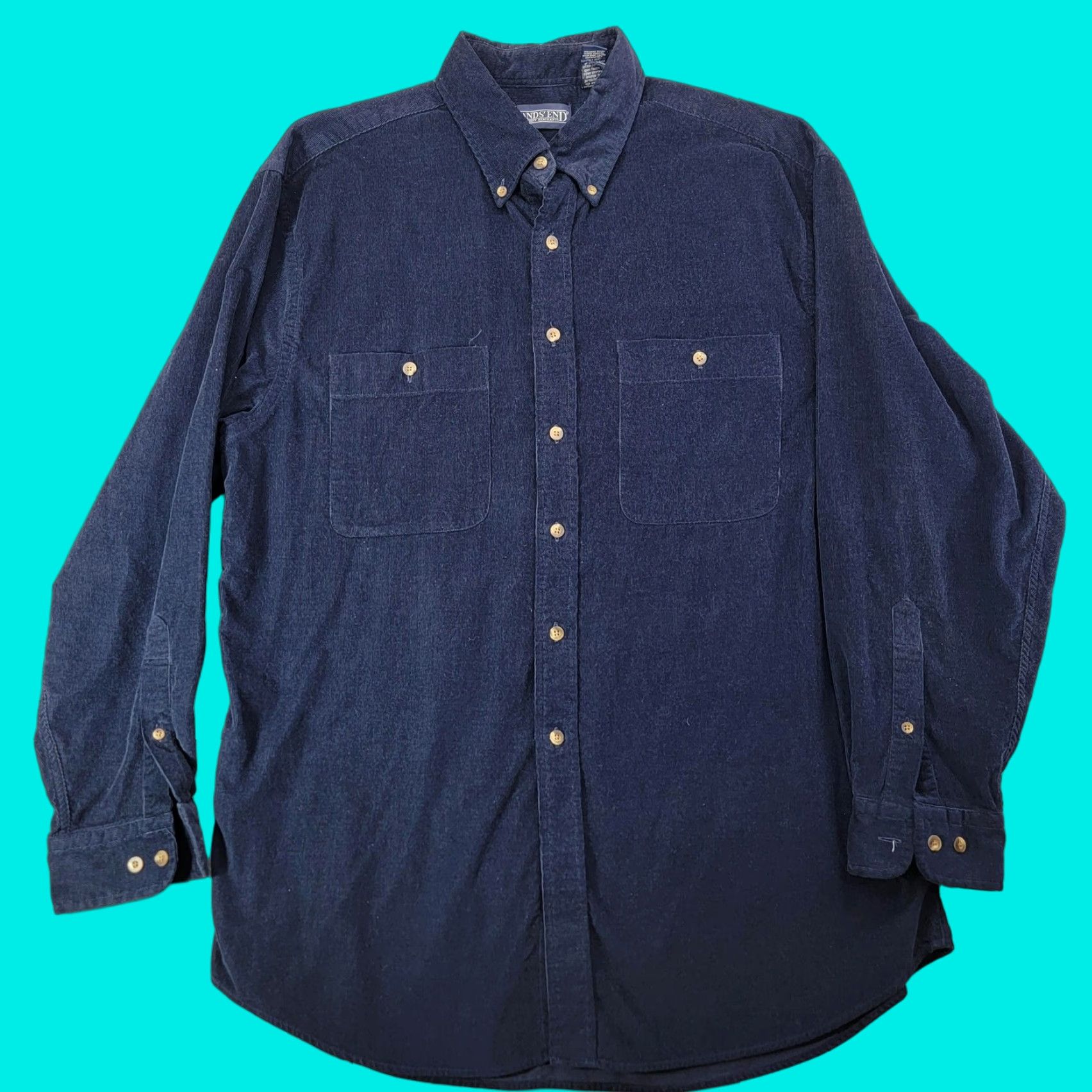 Lands' End Lands' End Shirt Mens Large Blue Corduroy Button Down Long Sleeve Casual Size US L / EU 52-54 / 3 - 1 Thumbnail