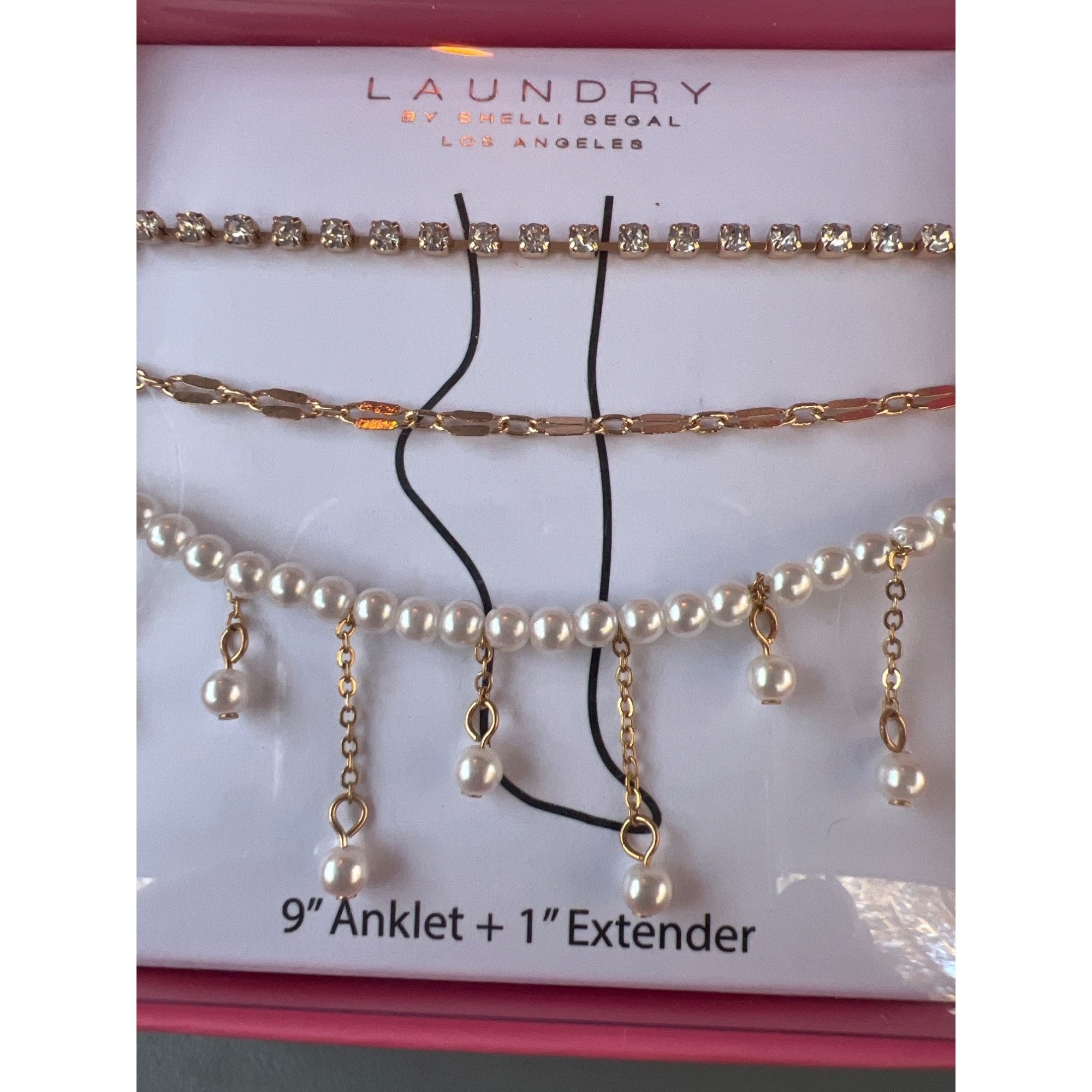 Laundry by Shelli Segal Laundry Shelli Segal Anklet Trio Set Pearls Gold Chains 9" + Size ONE SIZE - 3 Thumbnail