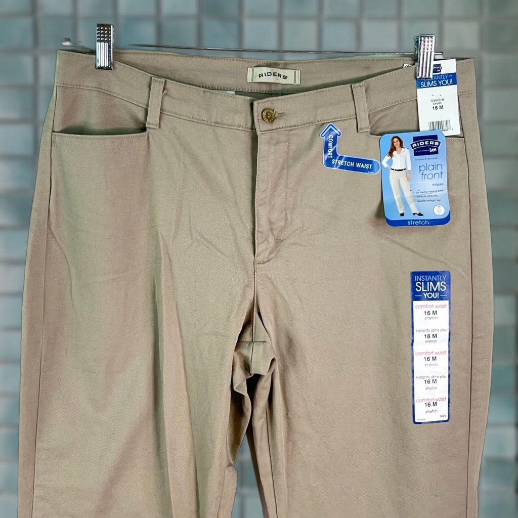 Vintage Riders Chino Pants Brown 16 Regular Stretch Waist Relaxed Straight Leg Women NWT- US A Seller Size 38" / US 16 / IT 52 - 1 Thumbnail