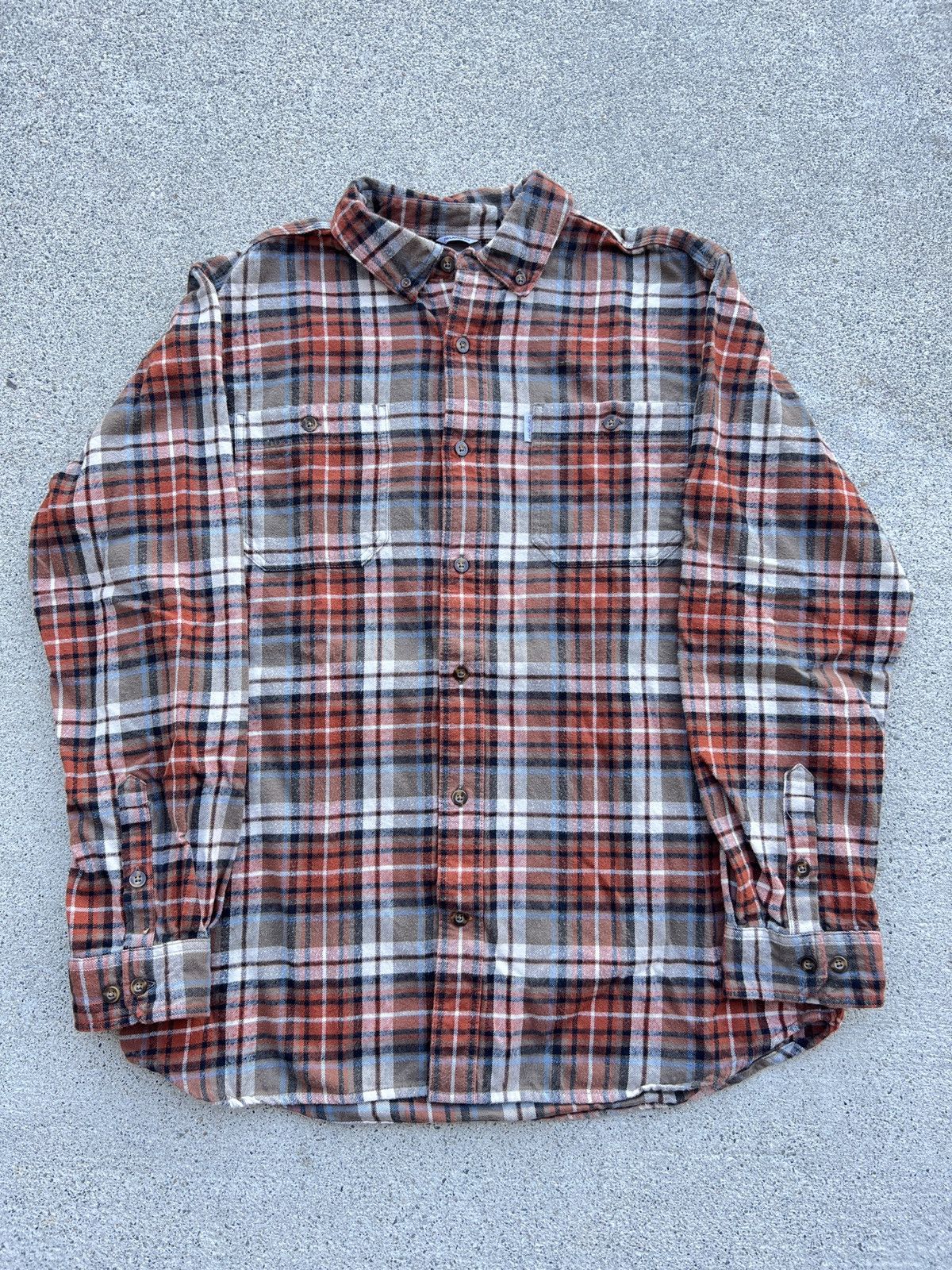 Carhartt Late 2000s Carhartt Relaxed Fit Orange/Brown Plaid Flannel Size US L / EU 52-54 / 3 - 1 Thumbnail