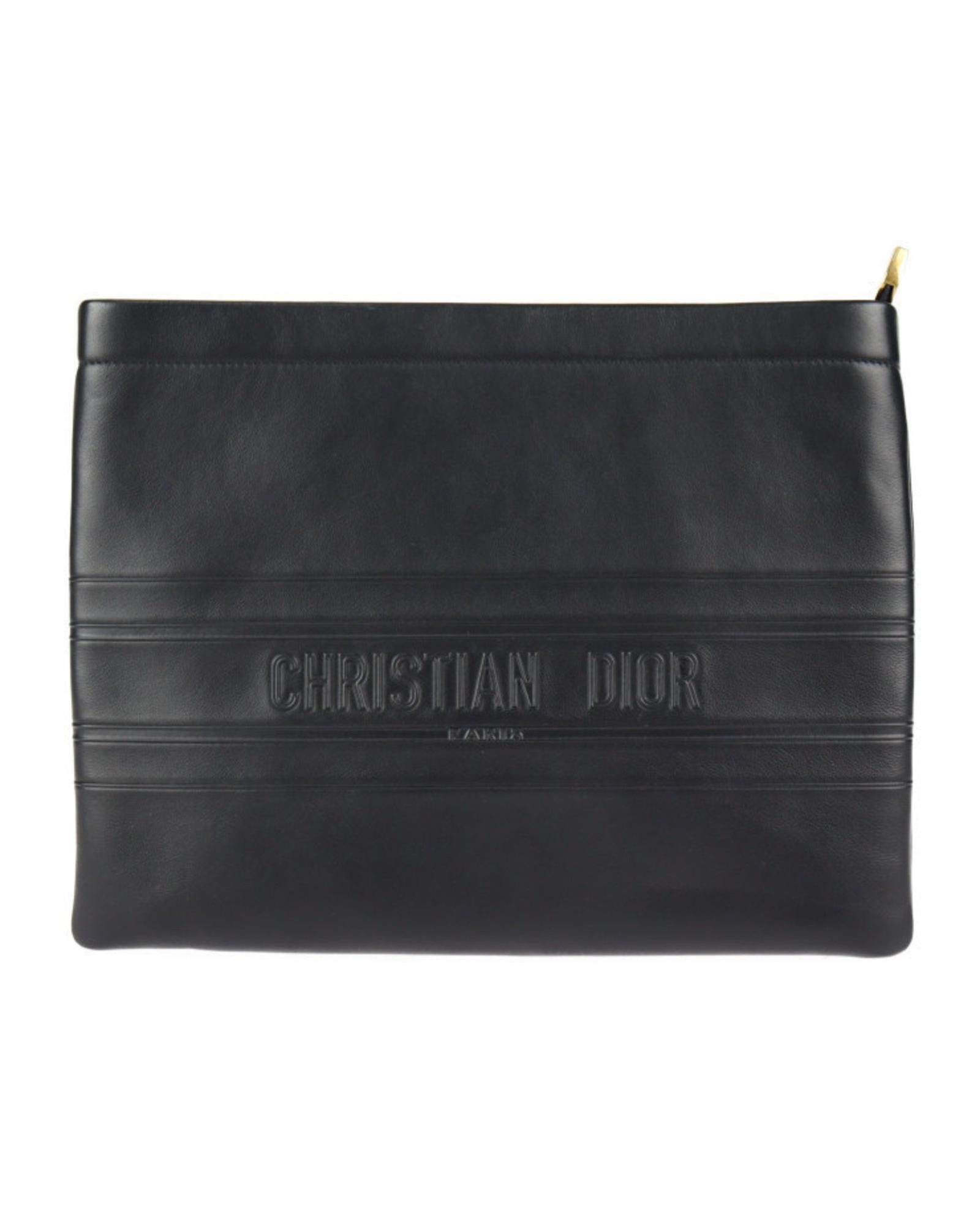 image of Elegant Black Leather Clutch By Dior, Women's