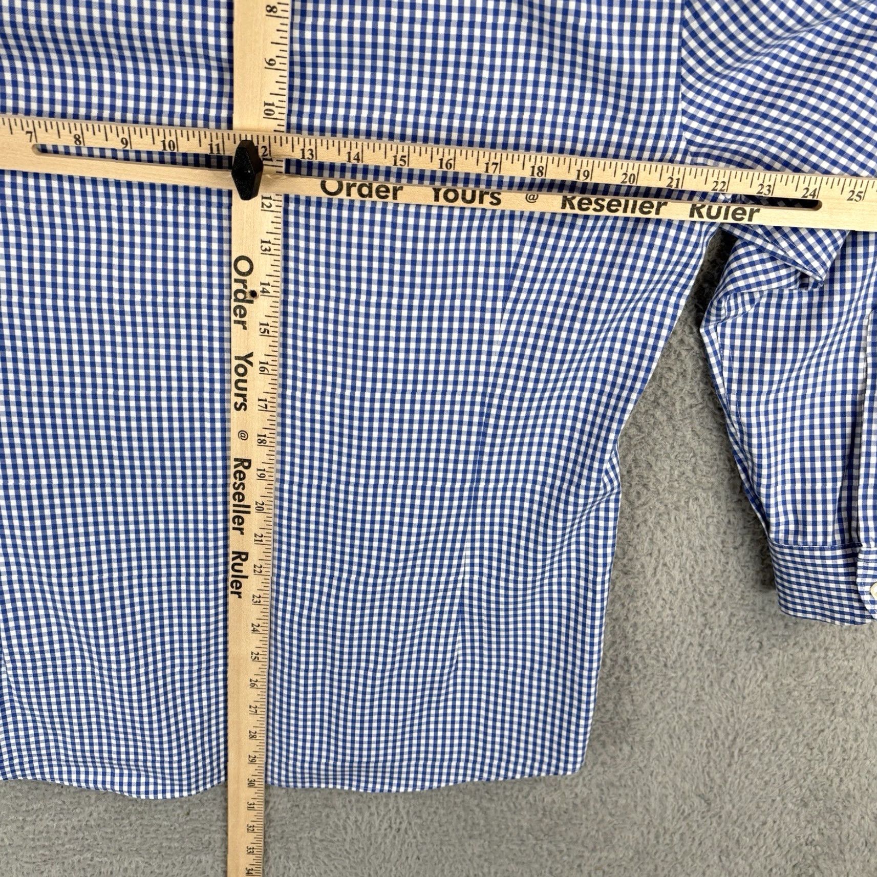 Charles Tyrwhitt Charles Tyrwhitt Shirt Mens 16.7/33 Blue Gingham Check Extra Slim Fit Non-Iron Slim Casual Long Sleeve Button-Up Size US L / EU 52-54 / 3 - 6 Thumbnail